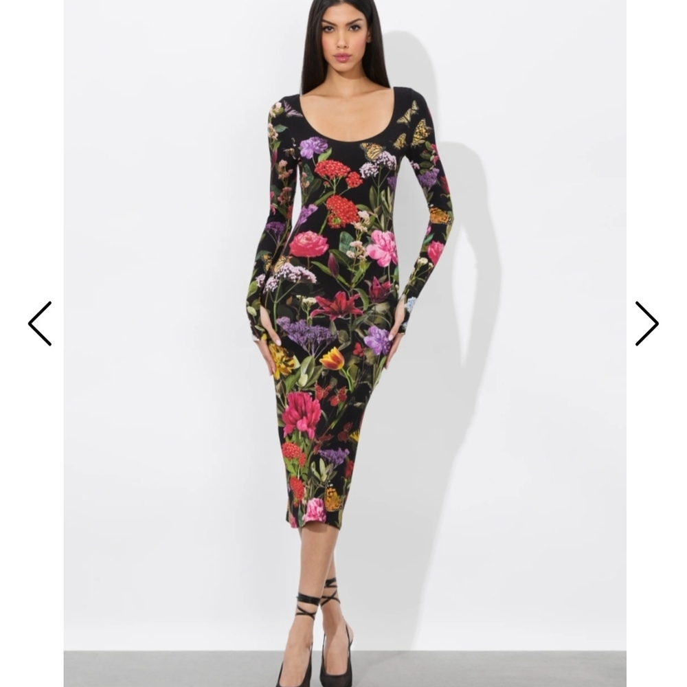 Alice + Olivia Delora Scoopneck Midi Dress 2 - Picture 1 of 8